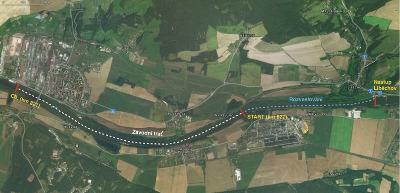Trať distančního závodu na 6000 metrů ve Štětí